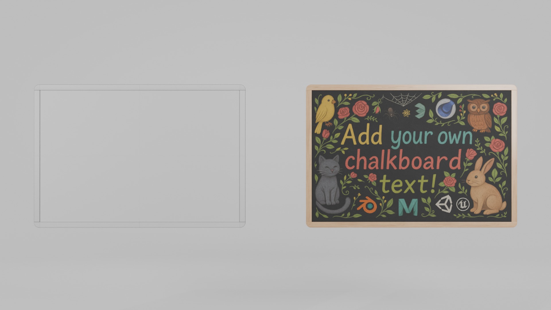 Wall-Mounted Blackboard - Round-Edge Style Set 3D Model Collection_11