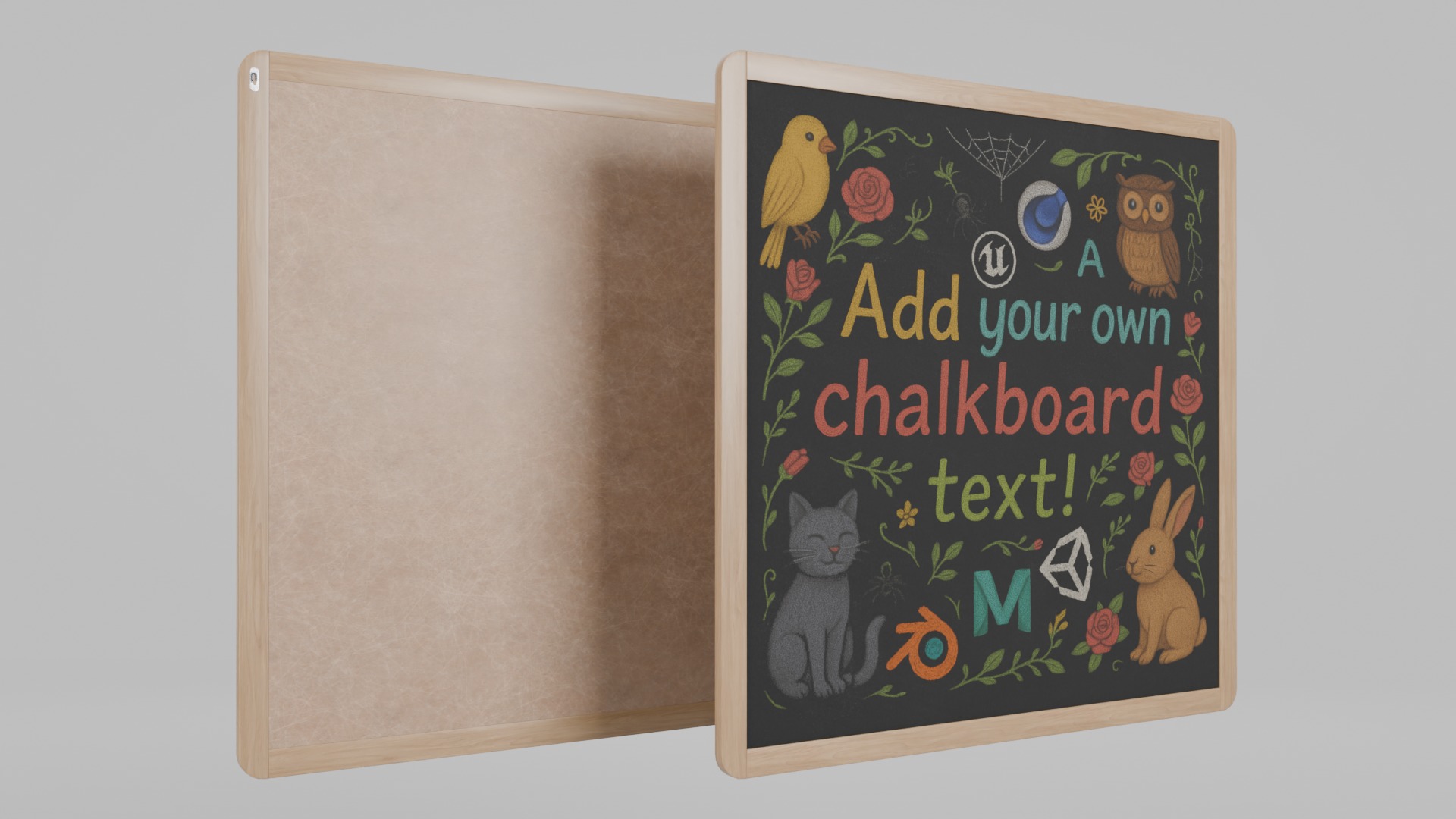 Wall-Mounted Blackboard - Round-Edge Style Set 3D Model Collection_14