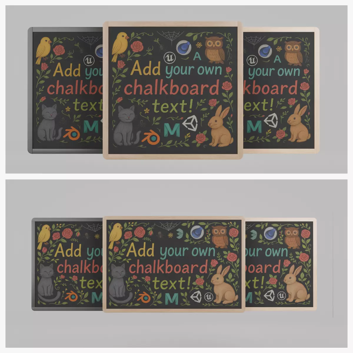Wall-Mounted Blackboard - Round-Edge Style Set 3D Model Collection_0