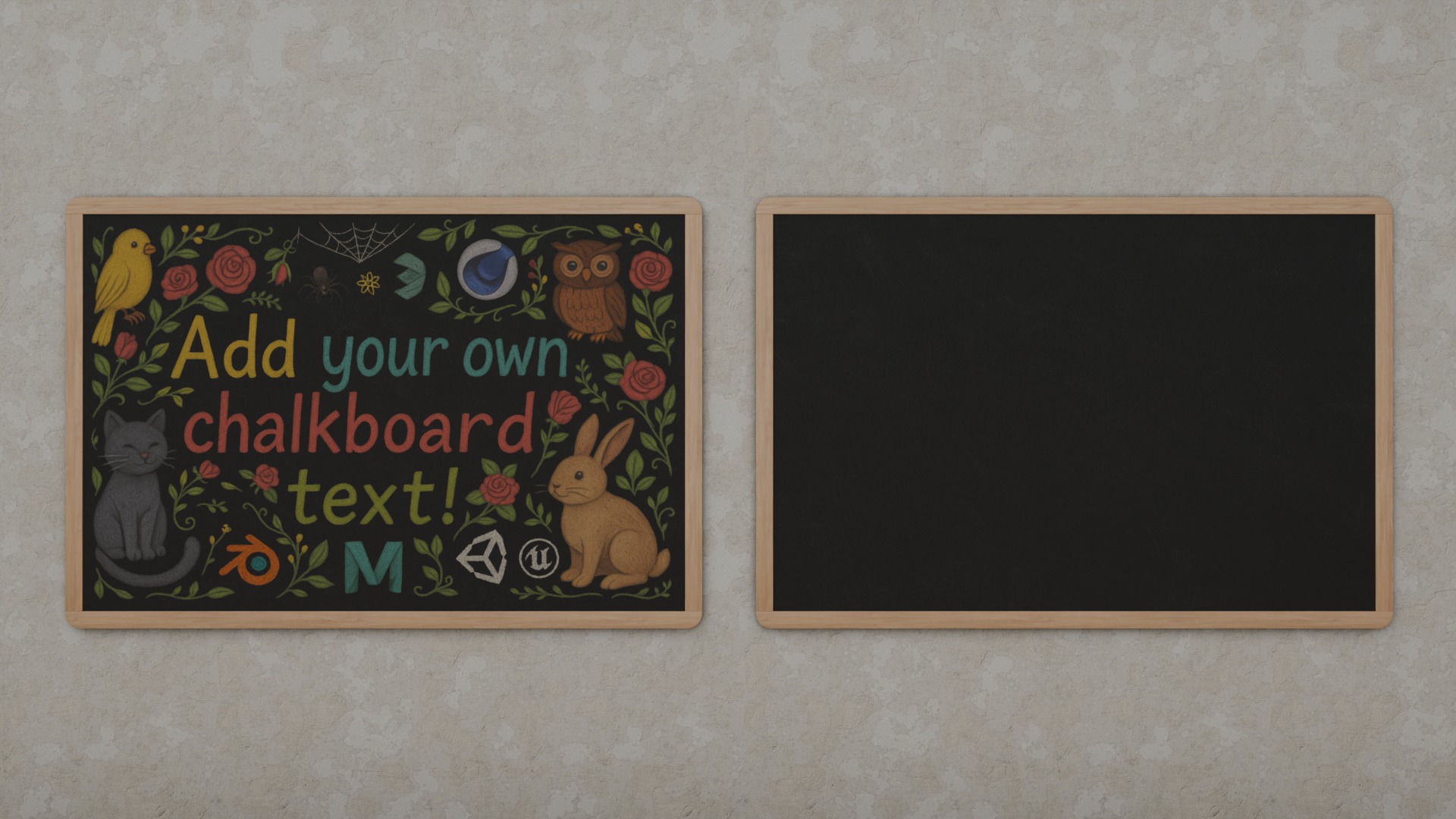 Wall-Mounted Blackboard - Round-Edge Style Set 3D Model Collection_7