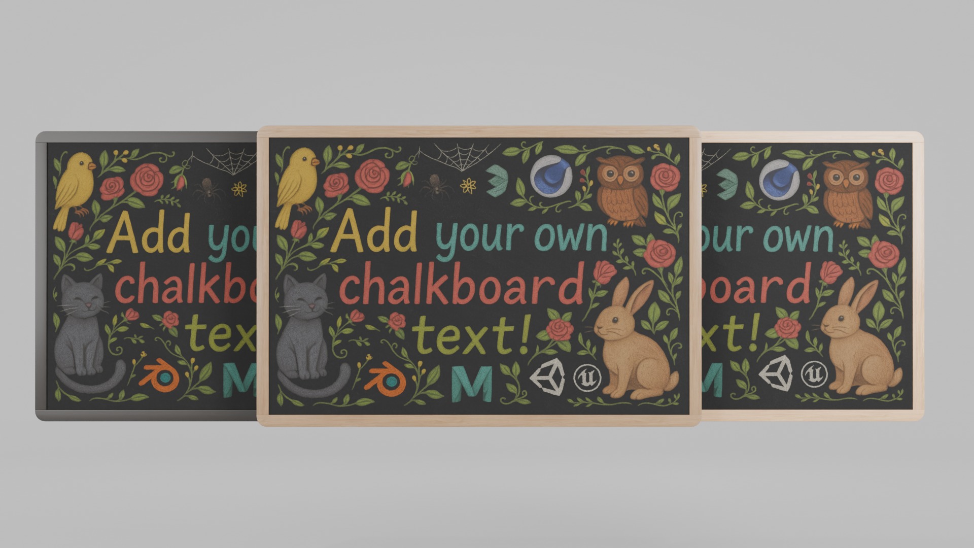 Wall-Mounted Blackboard - Round-Edge Style Set 3D Model Collection_10