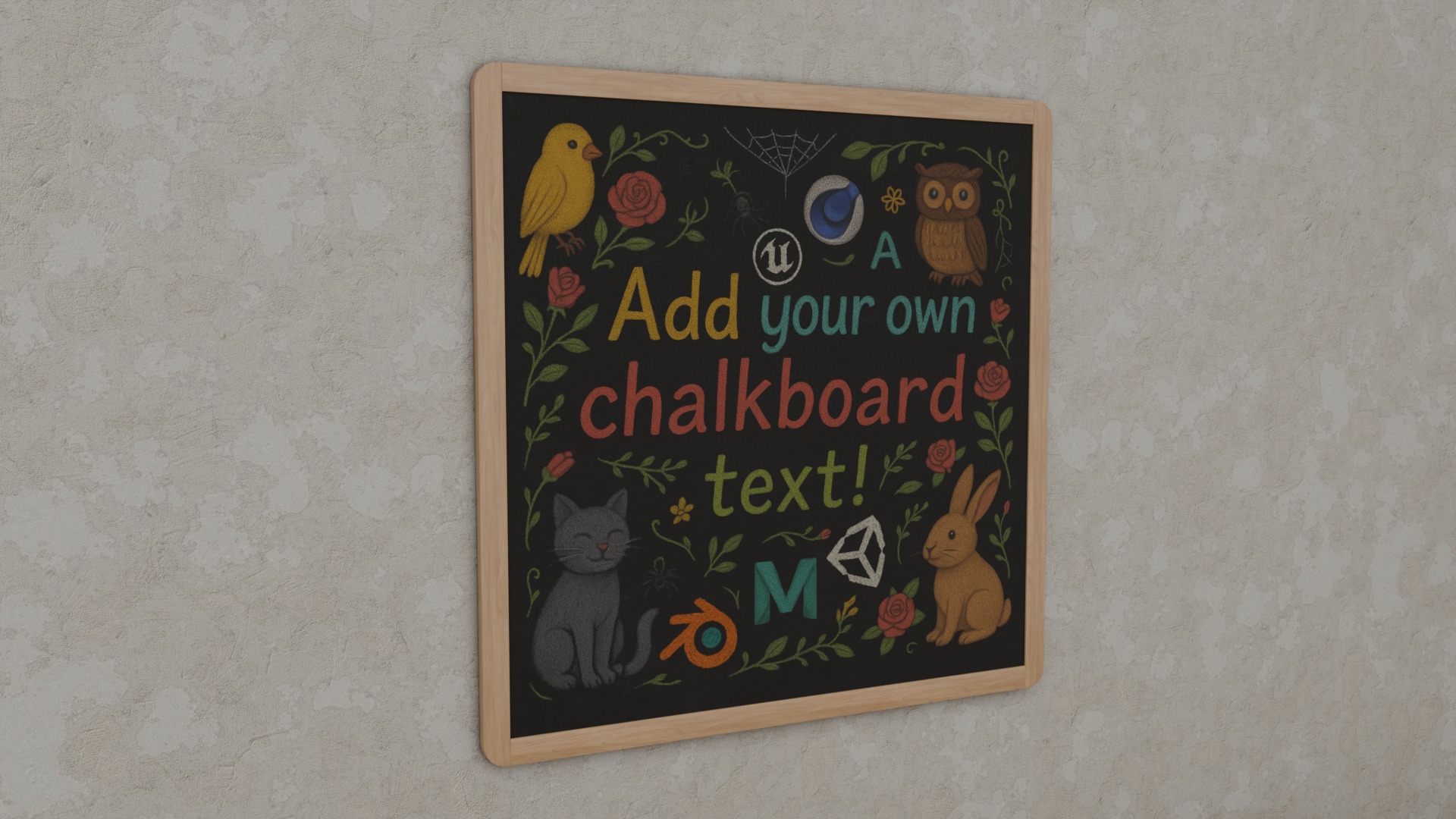 Wall-Mounted Blackboard - Round-Edge Style Set 3D Model Collection_16