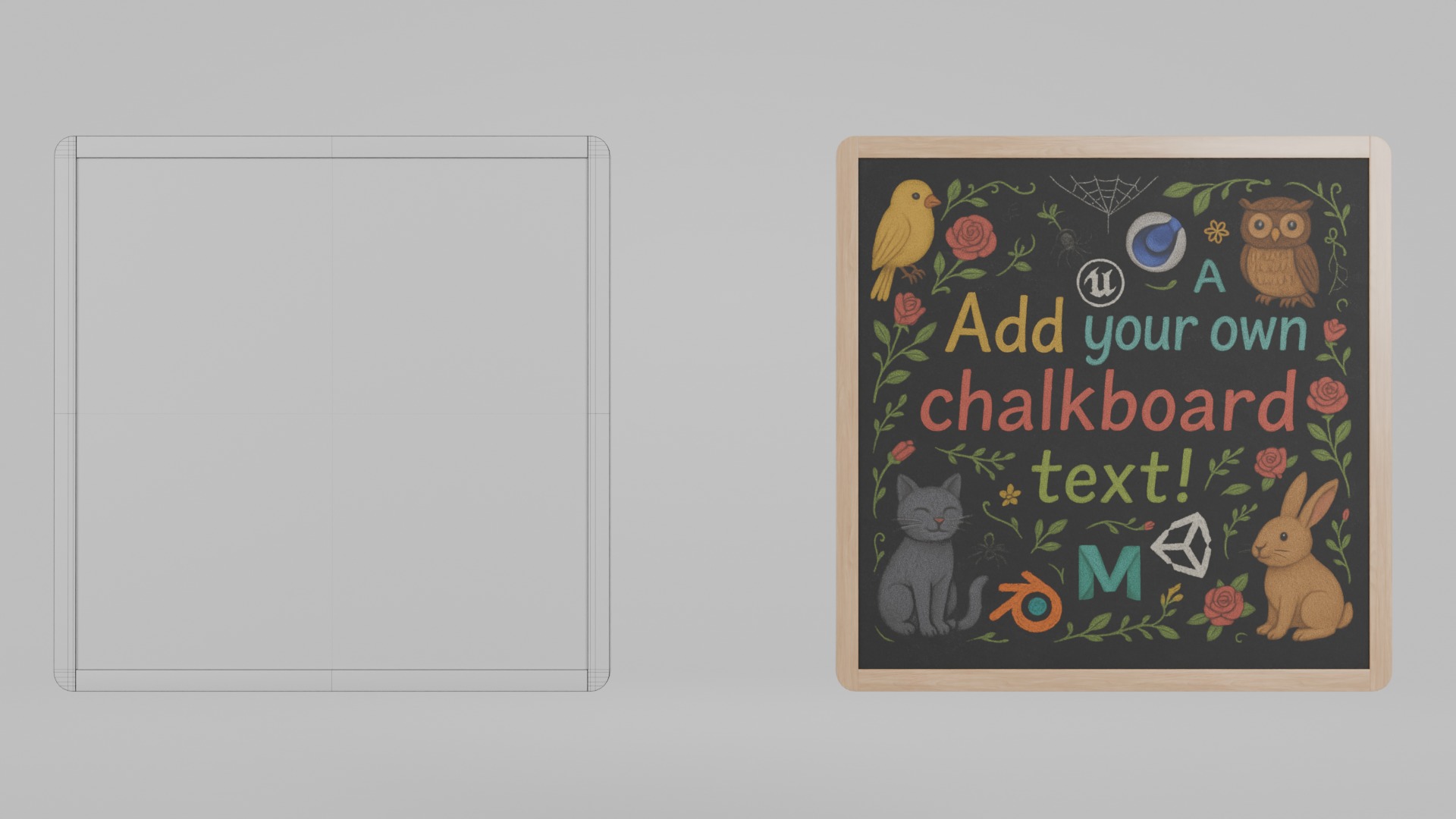 Wall-Mounted Blackboard - Round-Edge Style Set 3D Model Collection_18