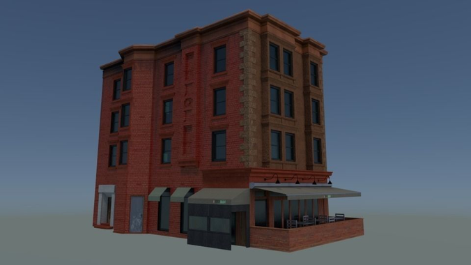 NYC corner building with restaurant Free 3D model