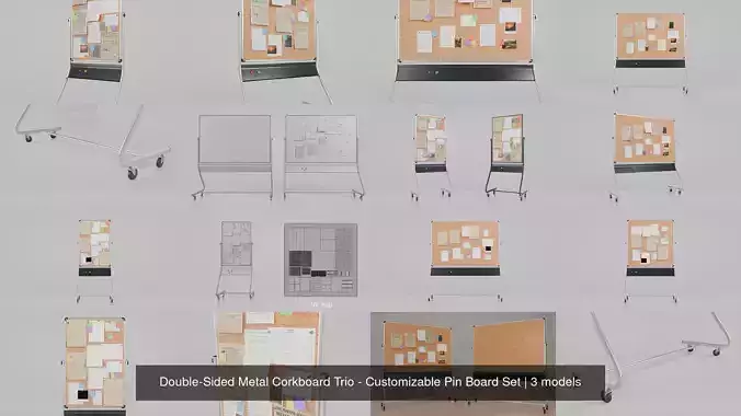 Double-Sided Metal Corkboard Trio - Customizable Pin Board Set