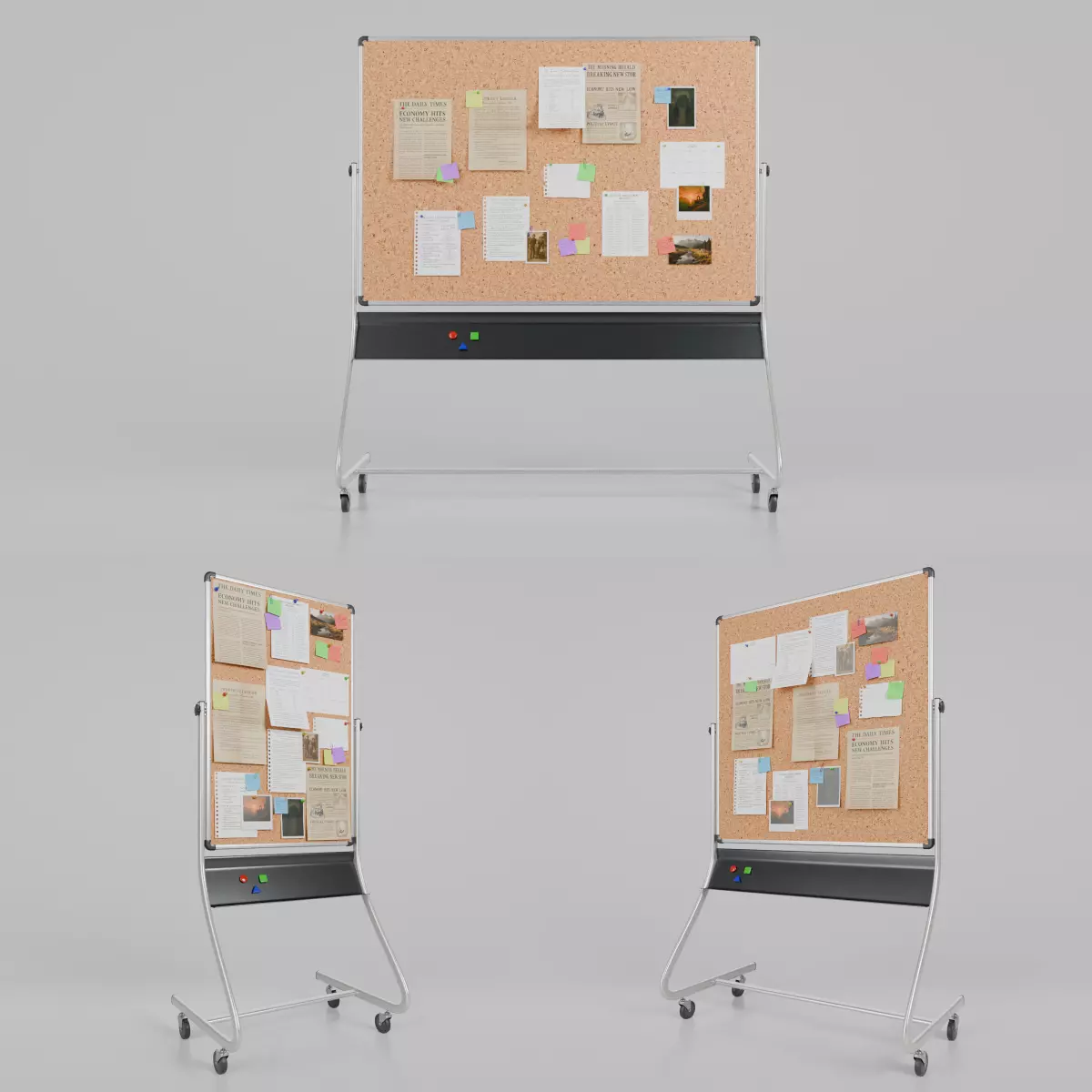 Double-Sided Metal Corkboard Trio - Customizable Pin Board Set 3D Model Collection_0