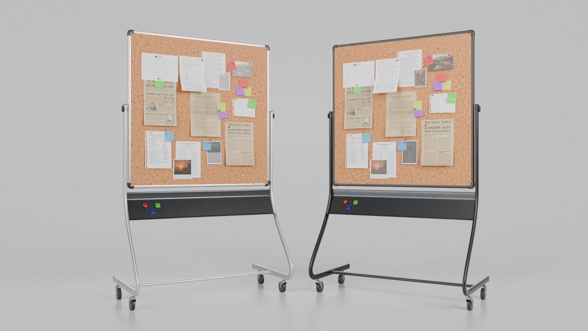 Double-Sided Metal Corkboard Trio - Customizable Pin Board Set 3D Model Collection_18