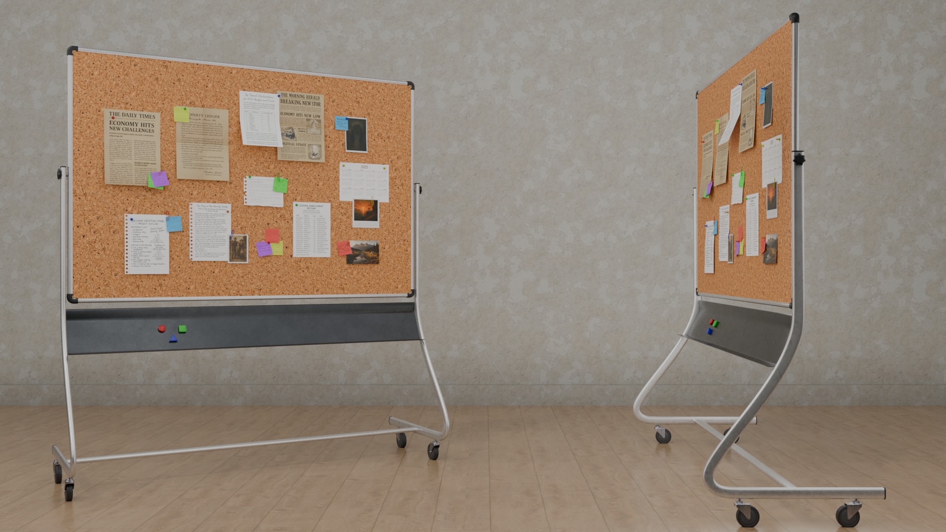 Double-Sided Metal Corkboard Trio - Customizable Pin Board Set 3D Model Collection_8