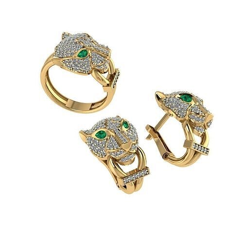 panther ring earring  3D print model