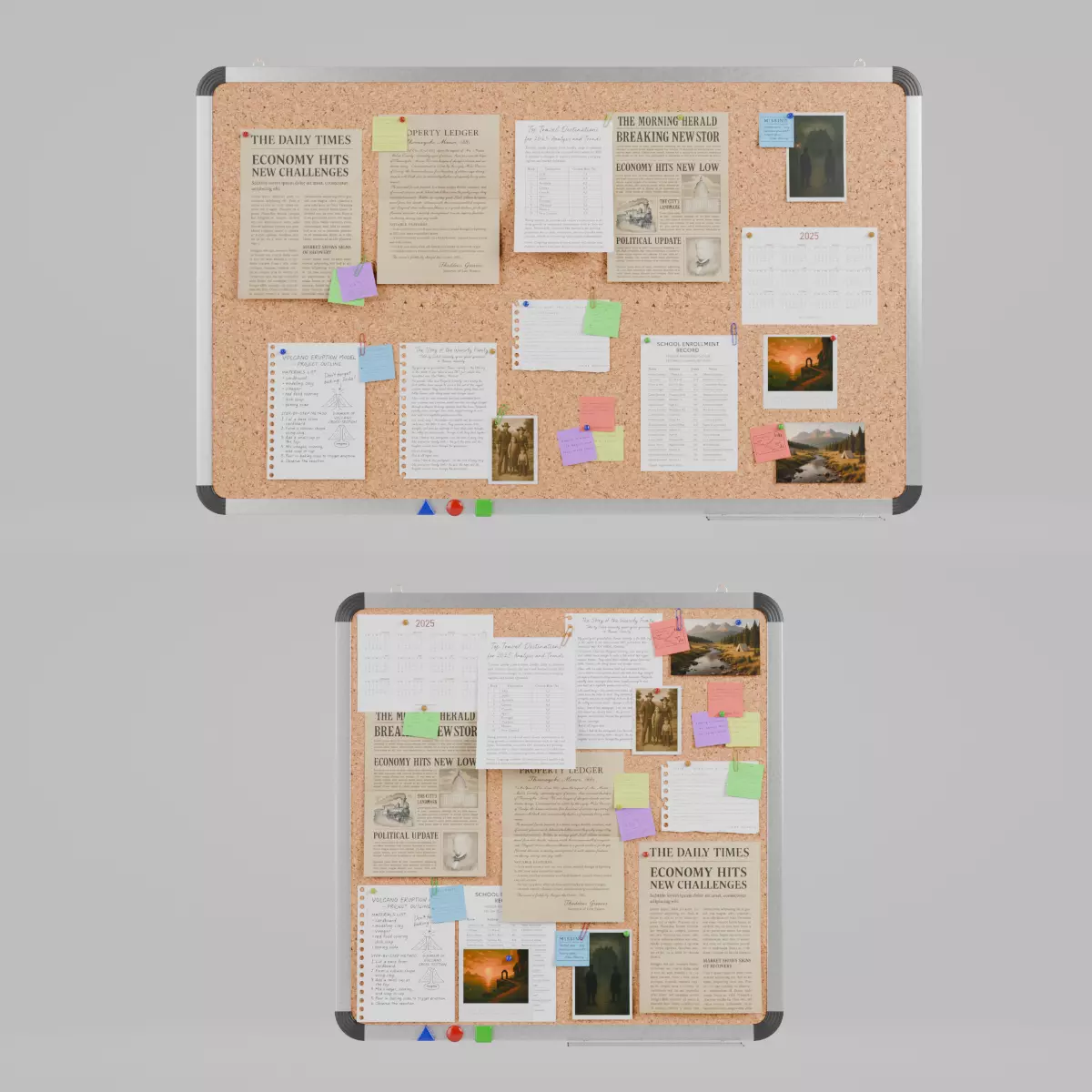 Metal Wall Corkboard Duo - Customizable Pin Board Set 3D Model Collection_0