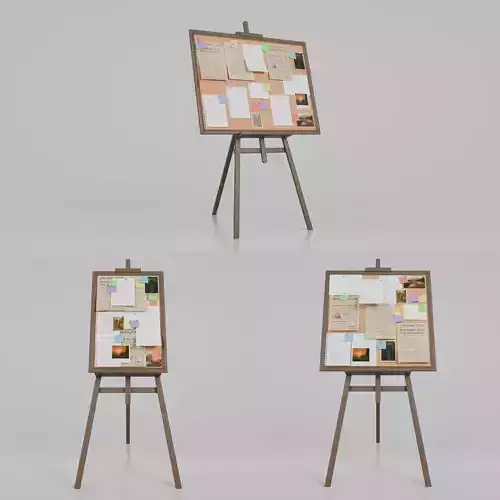 Freestanding Wooden Corkboard Trio - Customizable Pin Board Set 3D Model Collection