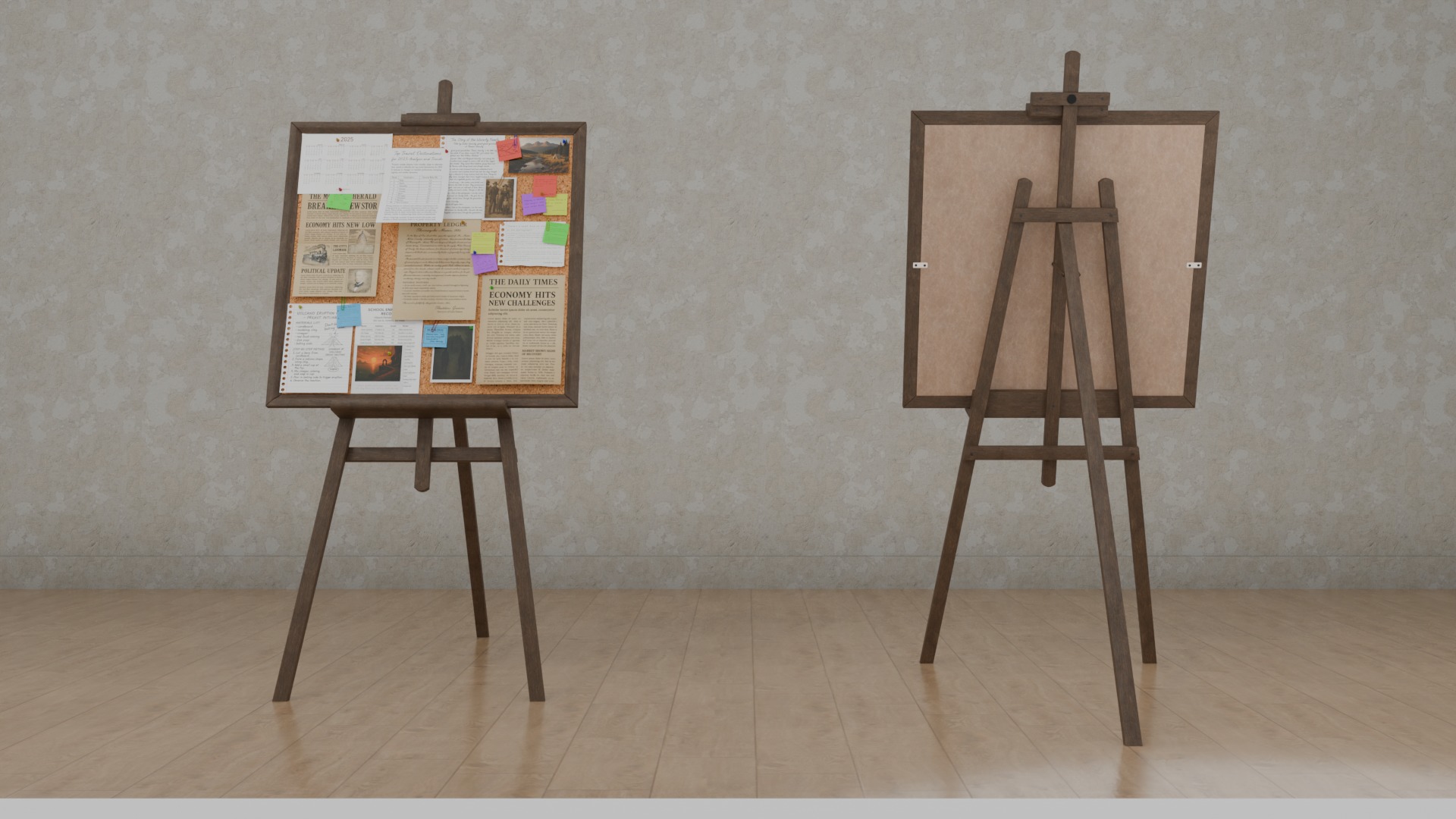 Freestanding Wooden Corkboard Trio - Customizable Pin Board Set 3D Model Collection_15