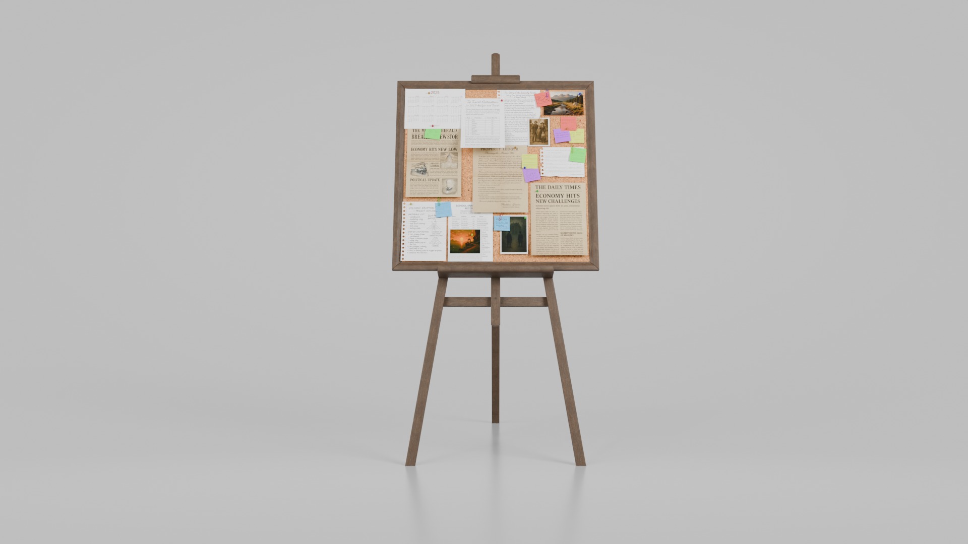 Freestanding Wooden Corkboard Trio - Customizable Pin Board Set 3D Model Collection_13