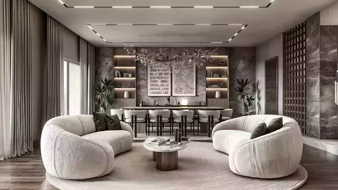 Interior scene living space villa 3d model 