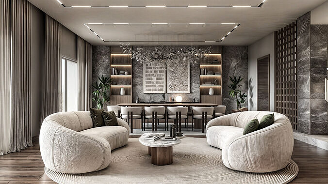 Interior scene living space villa 3d model  3D model