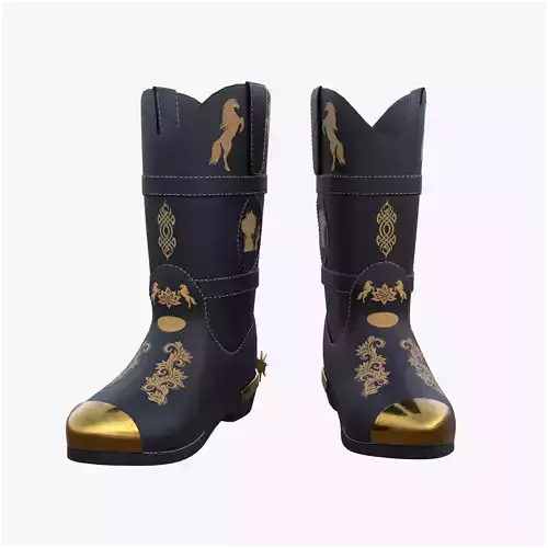 Cowboy Black Leather Boots 3D Model  Low Poly PBR  Footwear