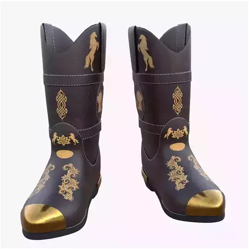 Cowboy Boots Brown Leather 3D Model Low Poly PBR  Footwear