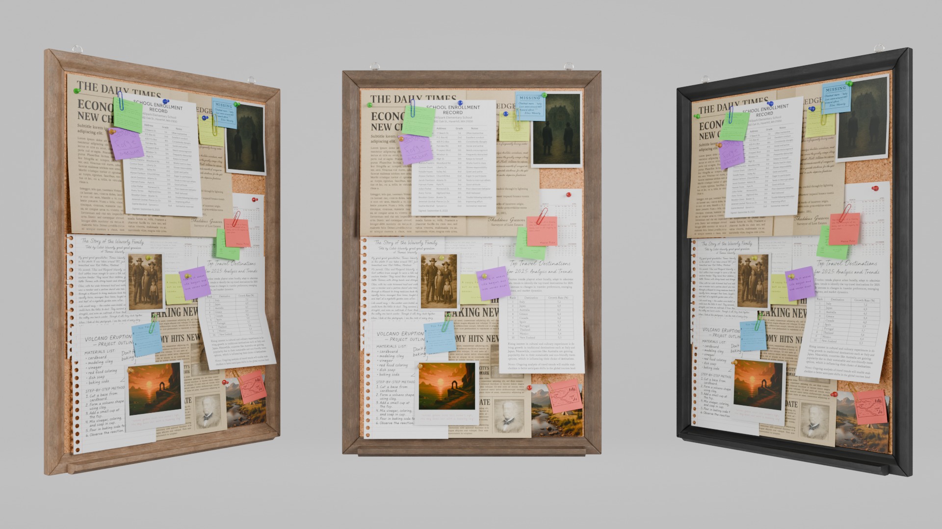 Classic Wooden Corkboard Trio - Customizable Pin Boards 3D Model Collection_25