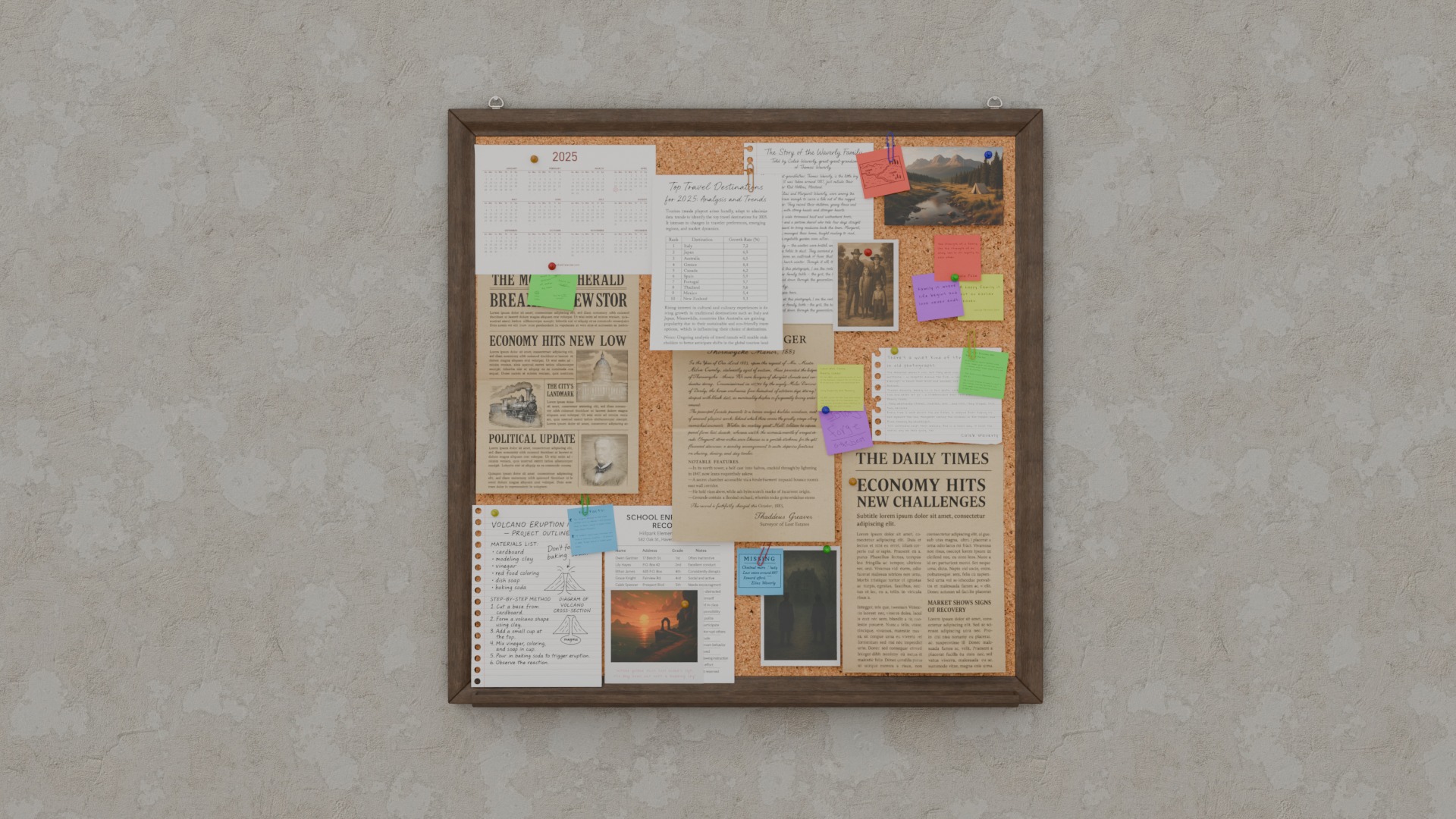 Classic Wooden Corkboard Trio - Customizable Pin Boards 3D Model Collection_14