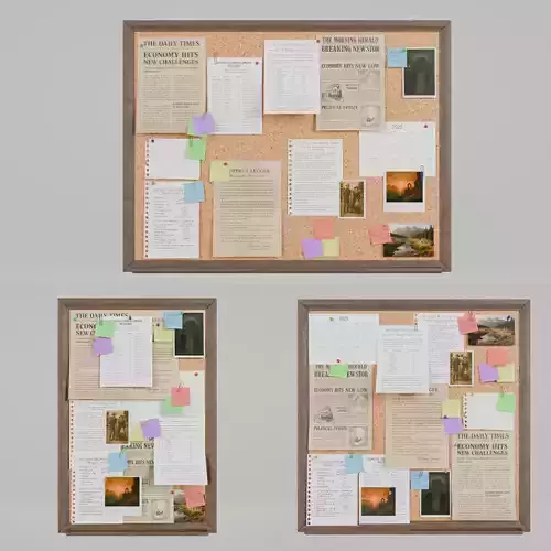 Classic Wooden Corkboard Trio - Customizable Pin Boards 3D Model Collection