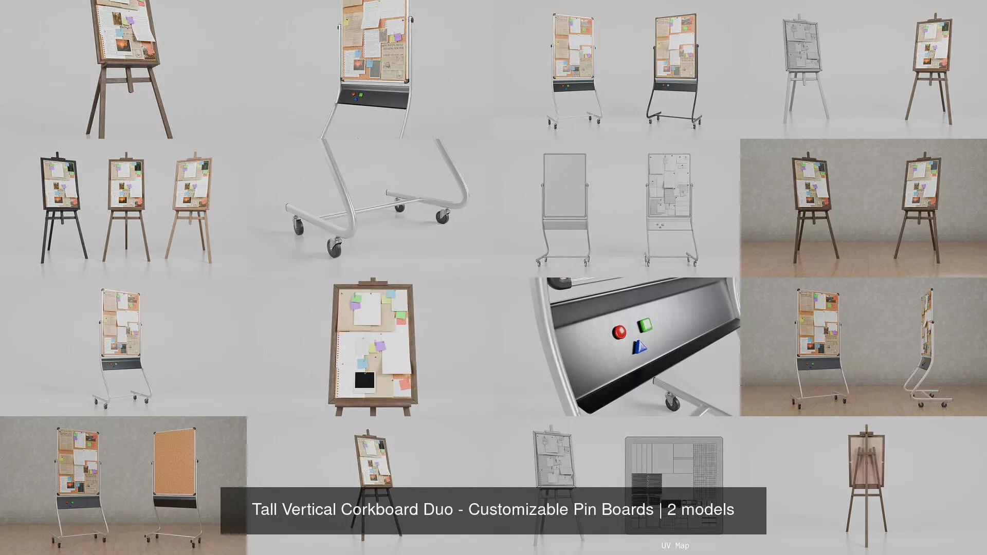 Tall Vertical Corkboard Duo - Customizable Pin Boards 3D Model Collection_3