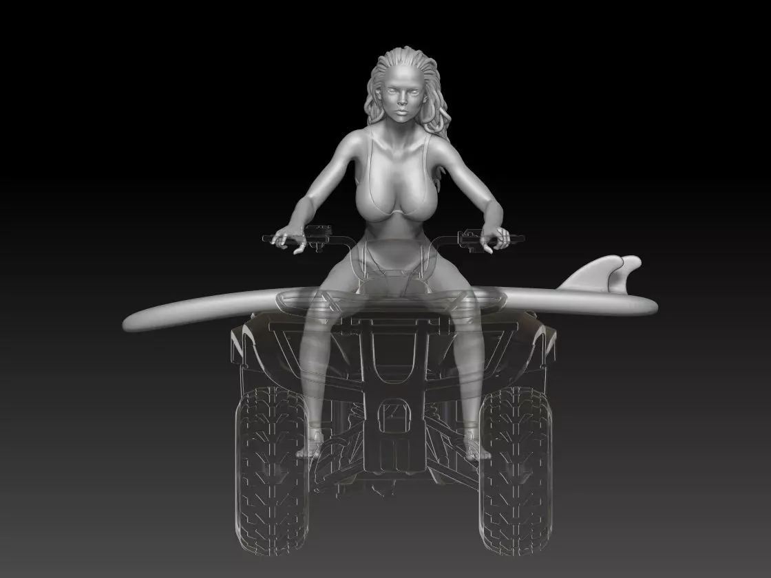 baywatch girl in quad and surf board 1 3D print model