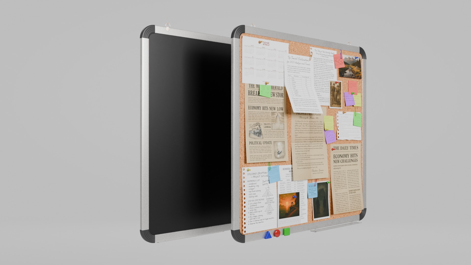 Compact Square Corkboard Trio - Customizable Pin Board Set 3D Model Collection_16
