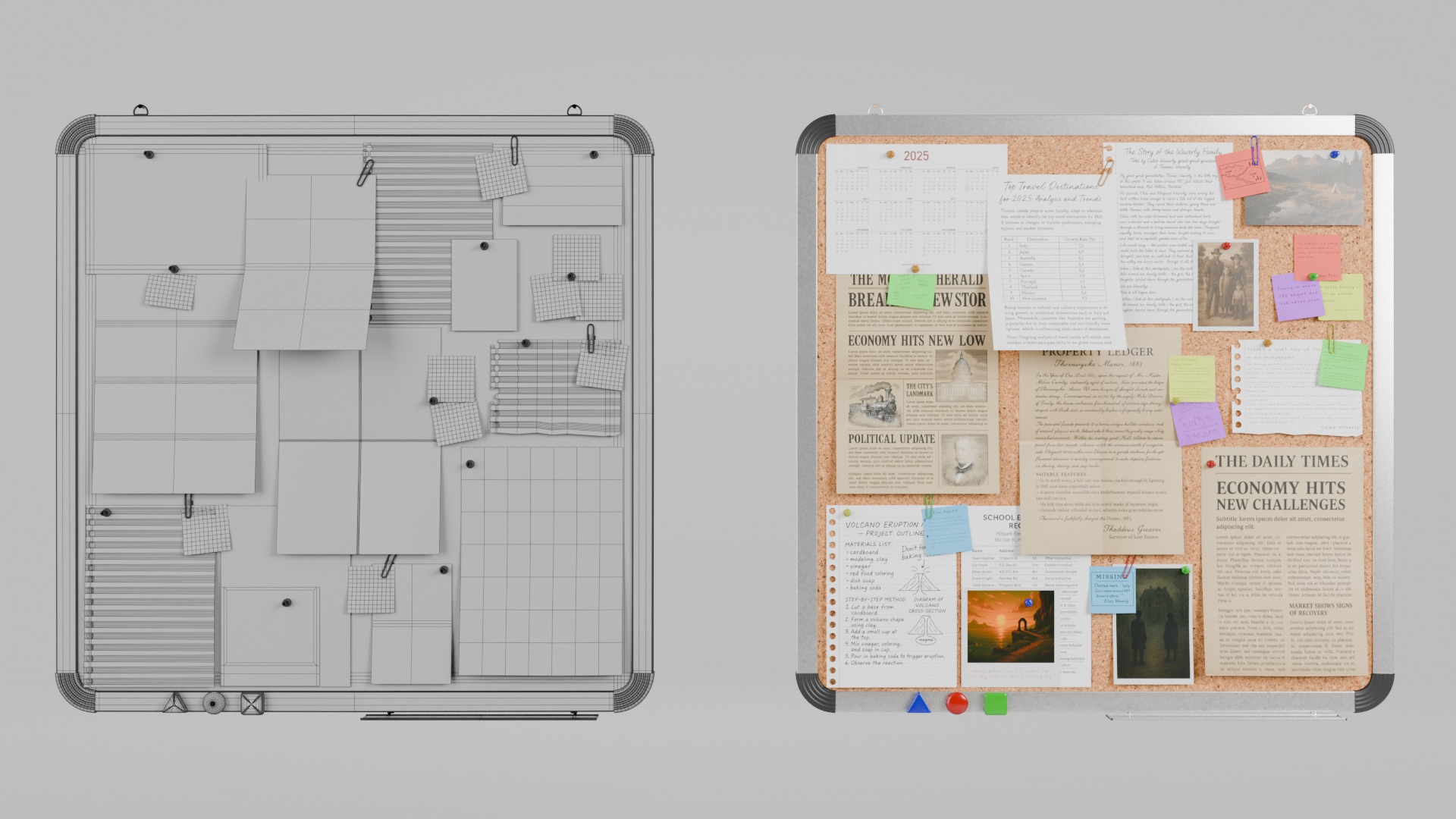 Compact Square Corkboard Trio - Customizable Pin Board Set 3D Model Collection_22