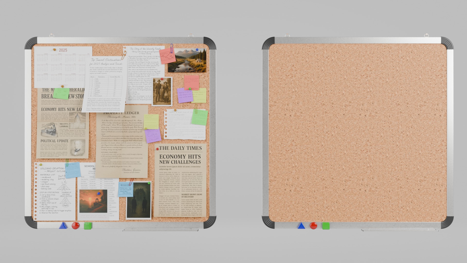 Compact Square Corkboard Trio - Customizable Pin Board Set 3D Model Collection_17