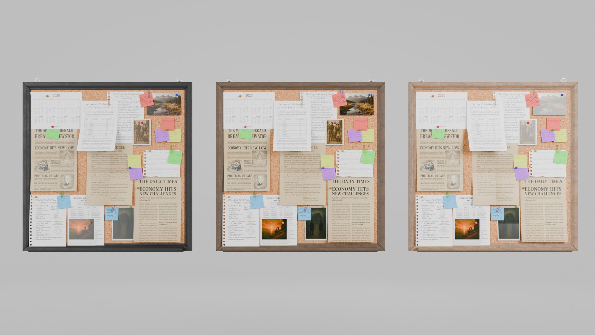 Compact Square Corkboard Trio - Customizable Pin Board Set 3D Model Collection_28