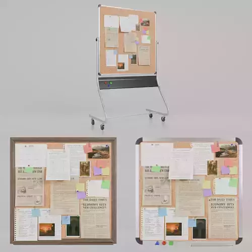 Compact Square Corkboard Trio - Customizable Pin Board Set 3D Model Collection