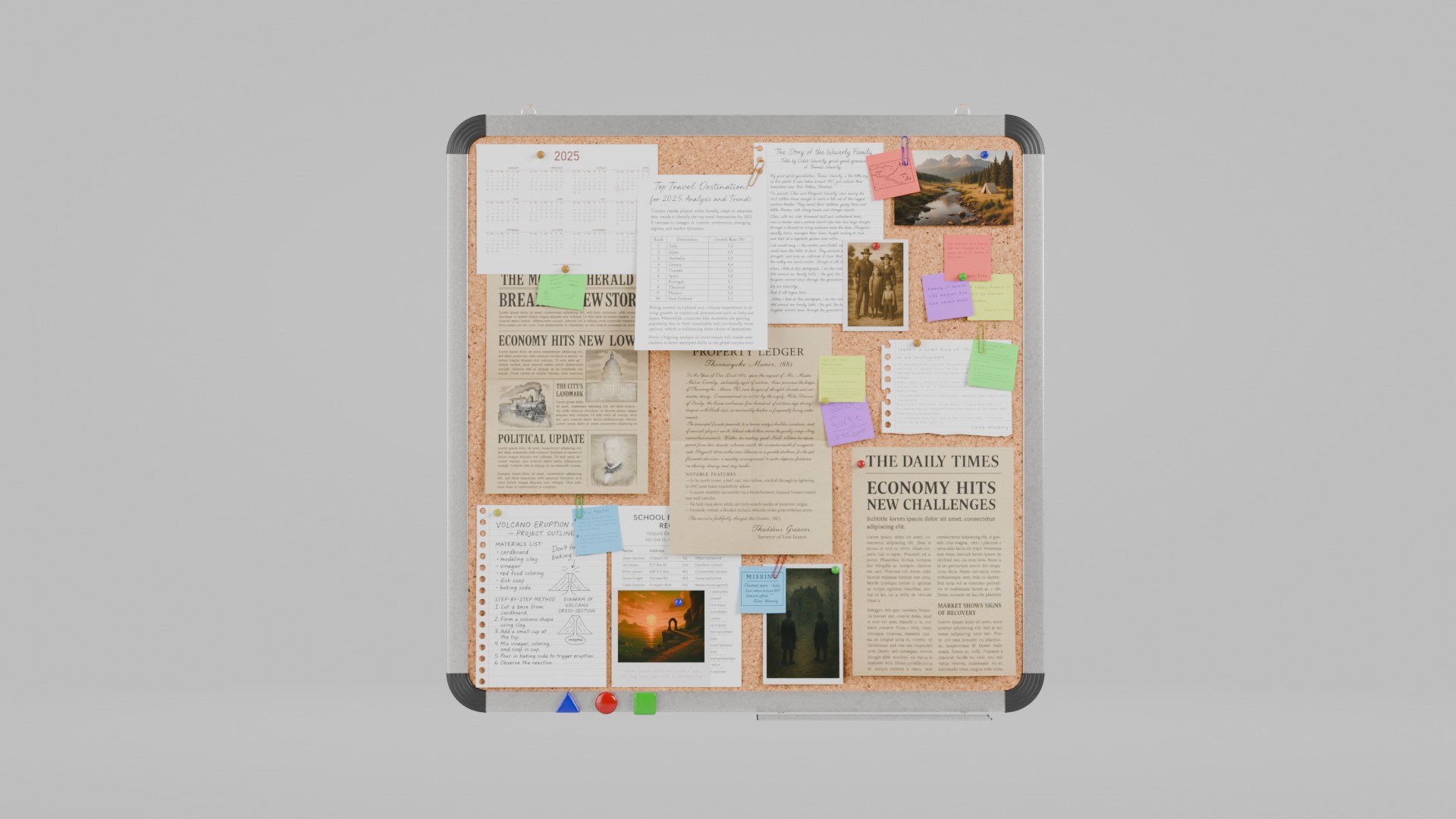 Compact Square Corkboard Trio - Customizable Pin Board Set 3D Model Collection_15