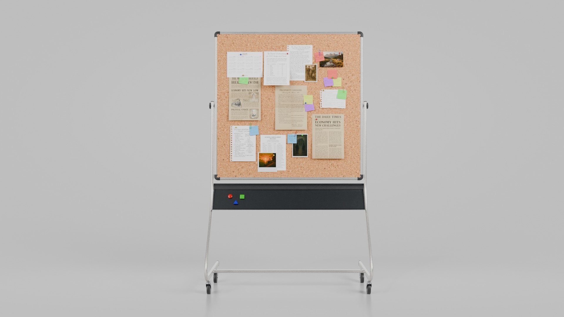 Compact Square Corkboard Trio - Customizable Pin Board Set 3D Model Collection_5