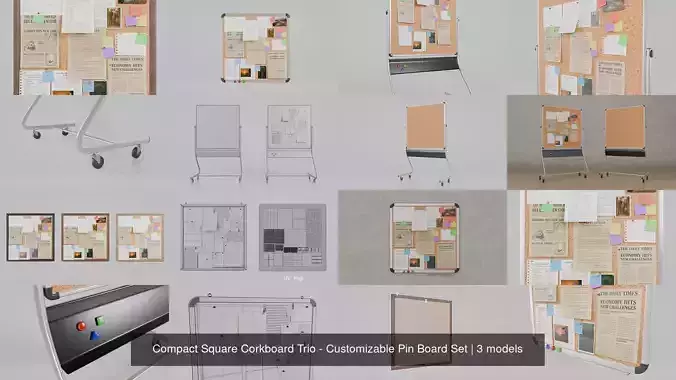 Compact Square Corkboard Trio - Customizable Pin Board Set