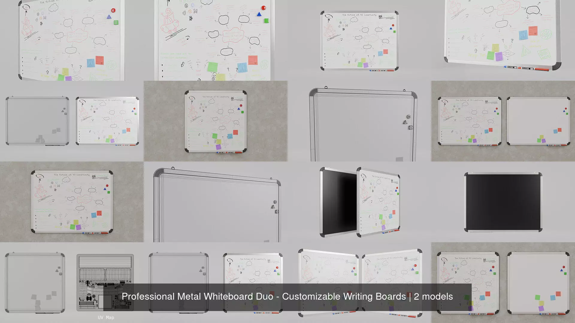 Professional Metal Whiteboard Duo - Customizable Writing Boards 3D Model Collection_3