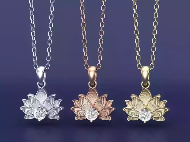 Textured Lotus Flower Diamond Pendant CAD Design 3D print model