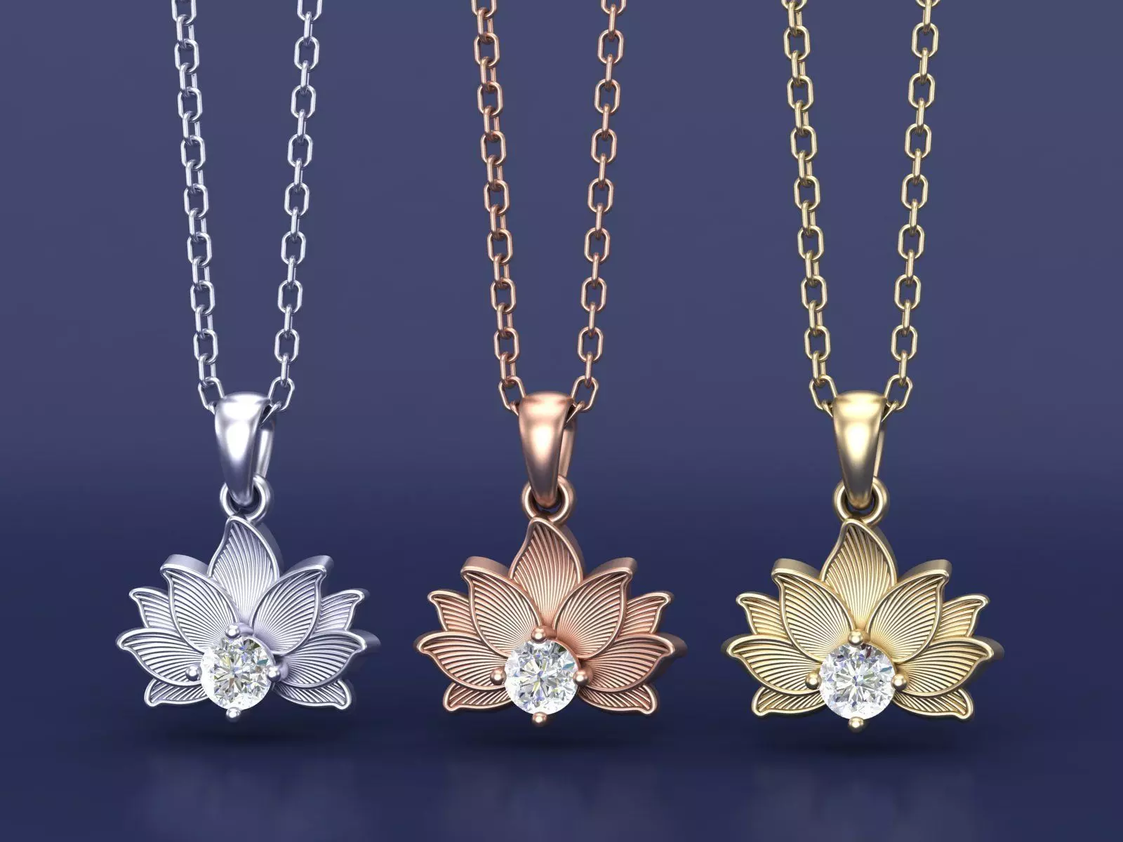 Textured Lotus Flower Diamond Pendant CAD Design 3D print model