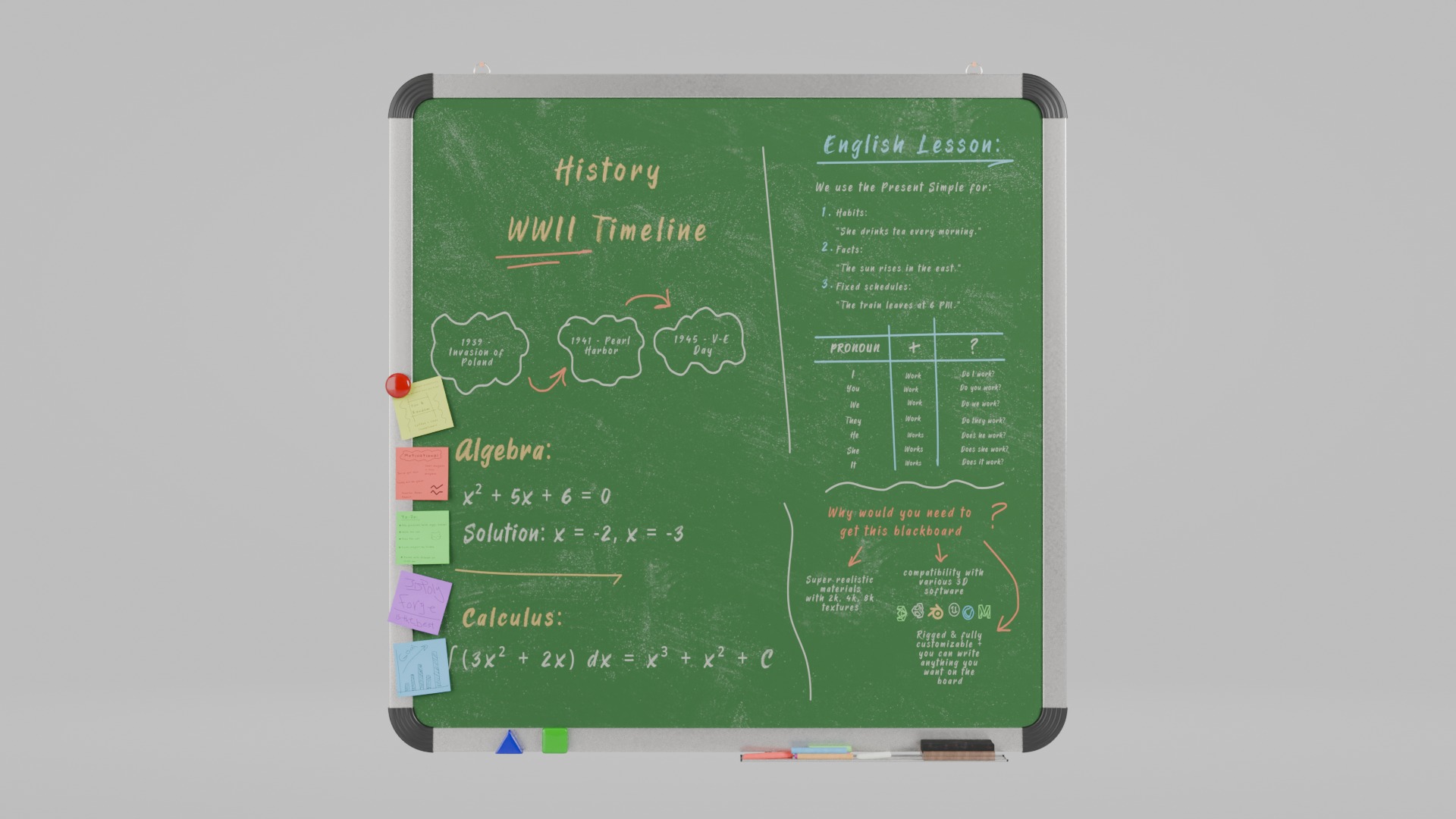 Professional Metal Greenboard Duo - Customizable Writing Boards 3D Model Collection_13