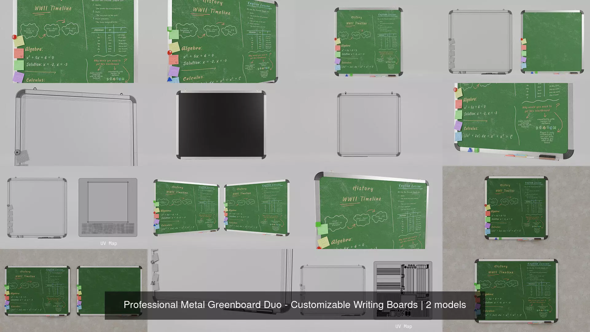 Professional Metal Greenboard Duo - Customizable Writing Boards 3D Model Collection_3