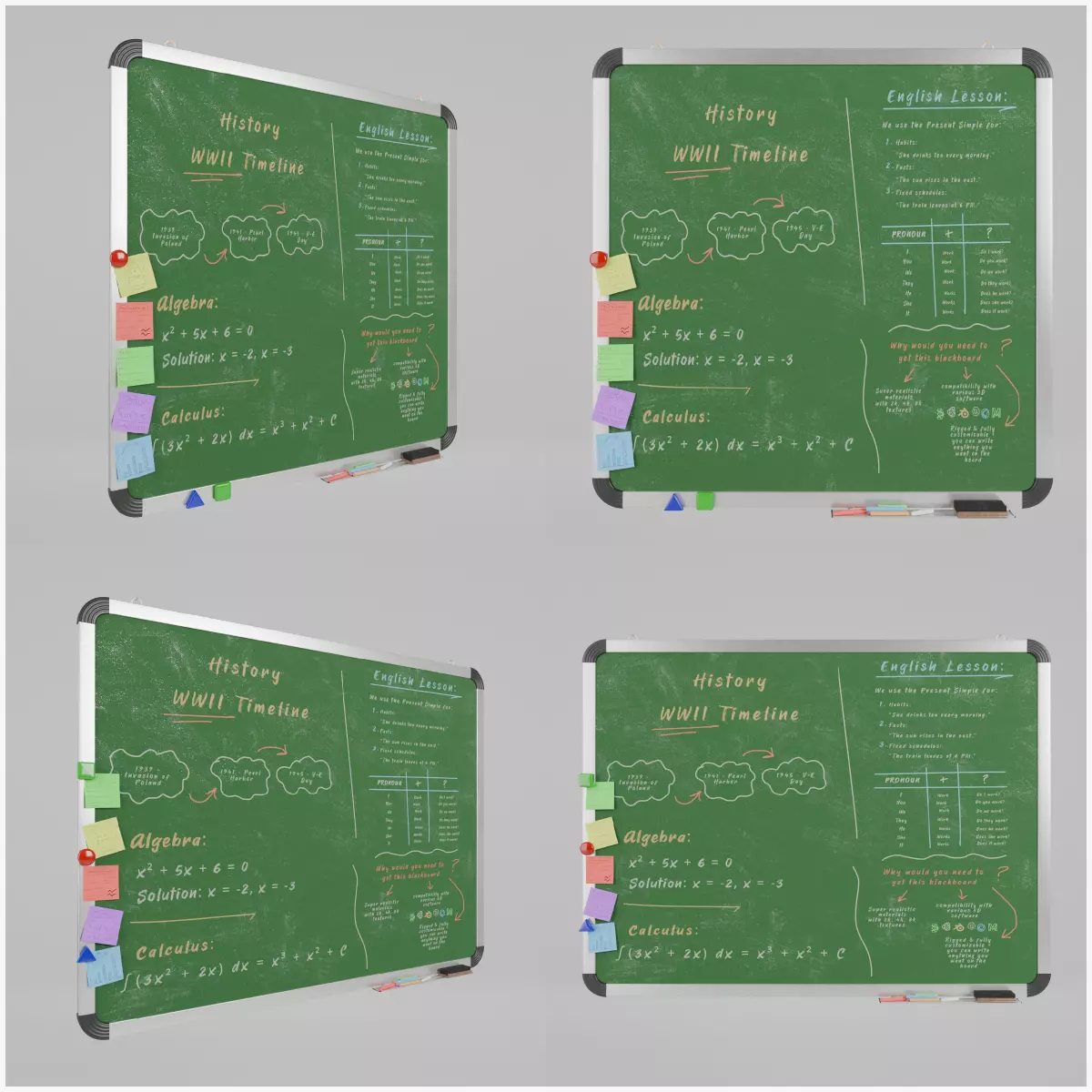 Professional Metal Greenboard Duo - Customizable Writing Boards 3D Model Collection_0