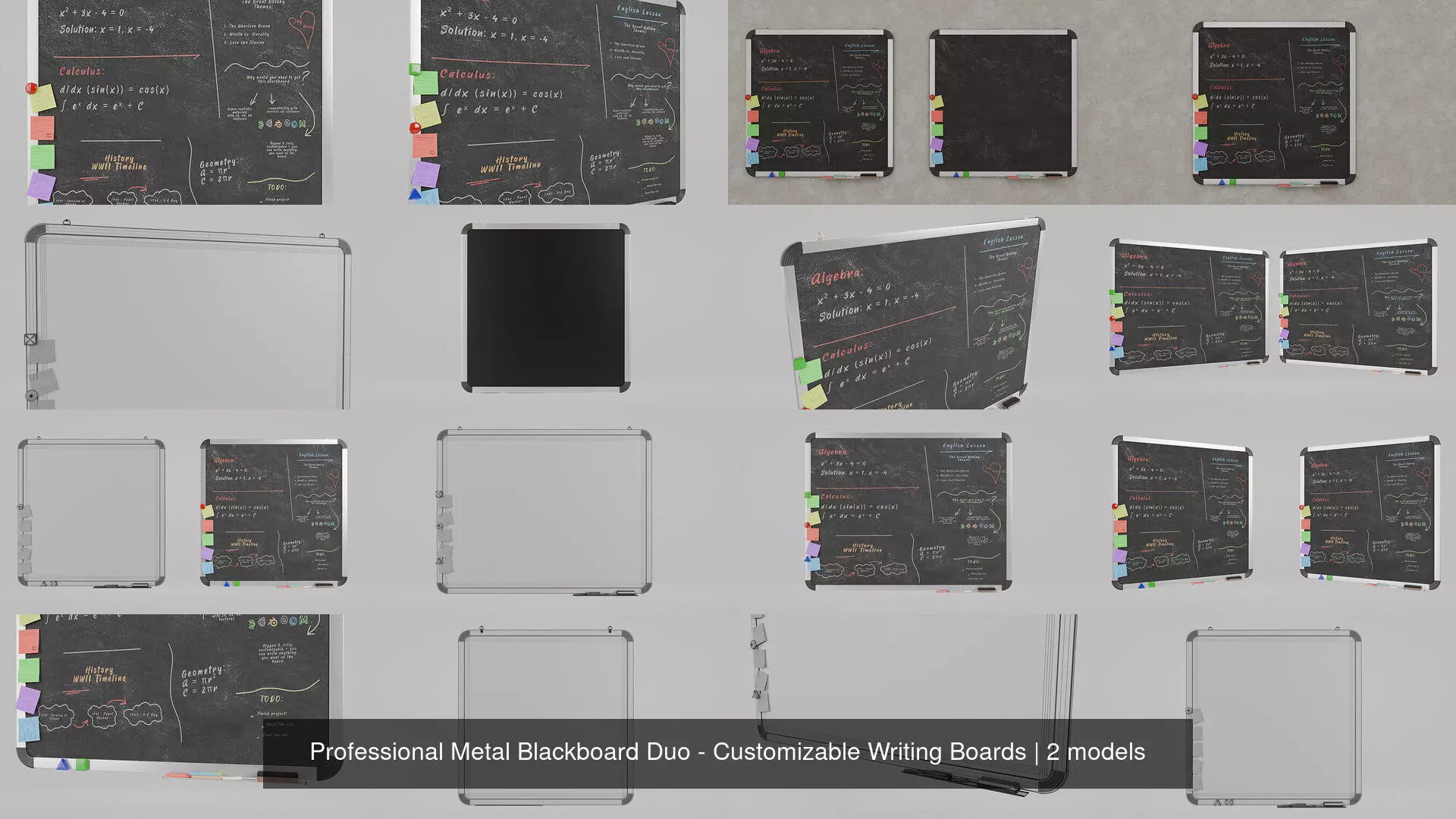 Professional Metal Blackboard Duo - Customizable Writing Boards 3D Model Collection_3
