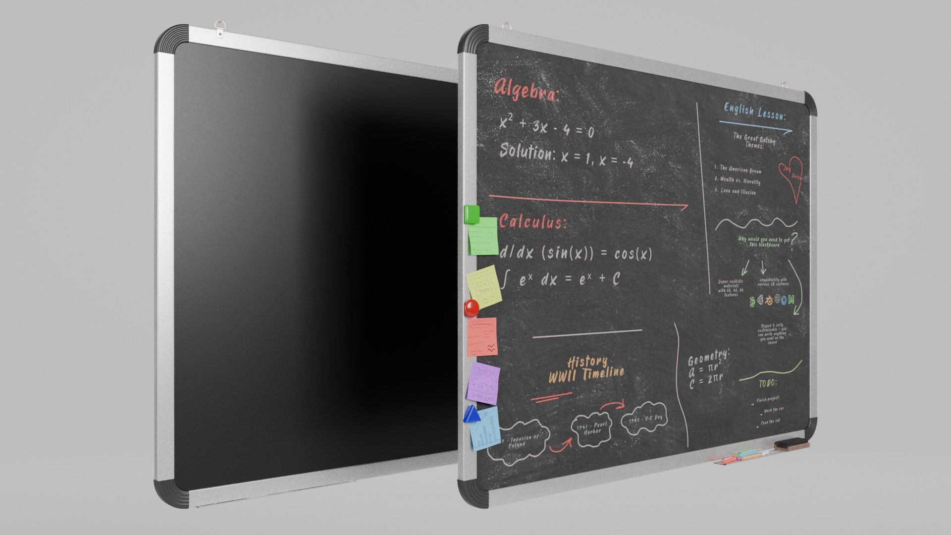 Professional Metal Blackboard Duo - Customizable Writing Boards 3D Model Collection_6