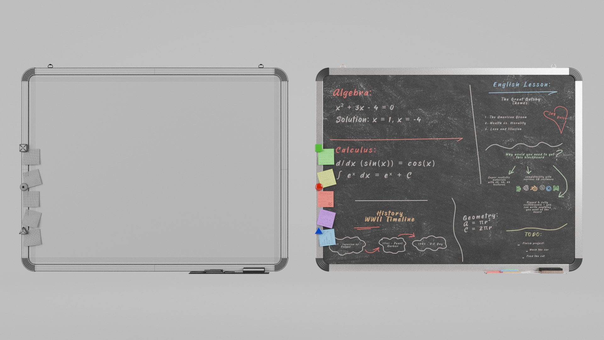 Professional Metal Blackboard Duo - Customizable Writing Boards 3D Model Collection_12