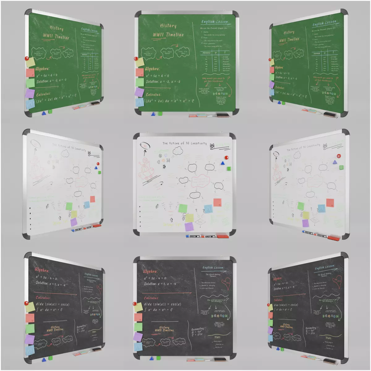 Square Metal Writing Board Trio Set 3D Model Collection_0