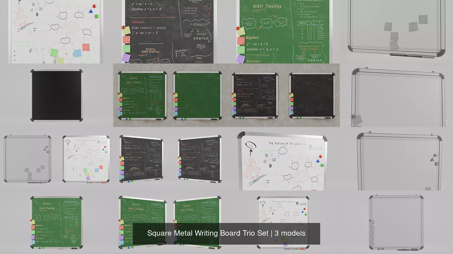 Square Metal Writing Board Trio Set 3D Model Collection_4