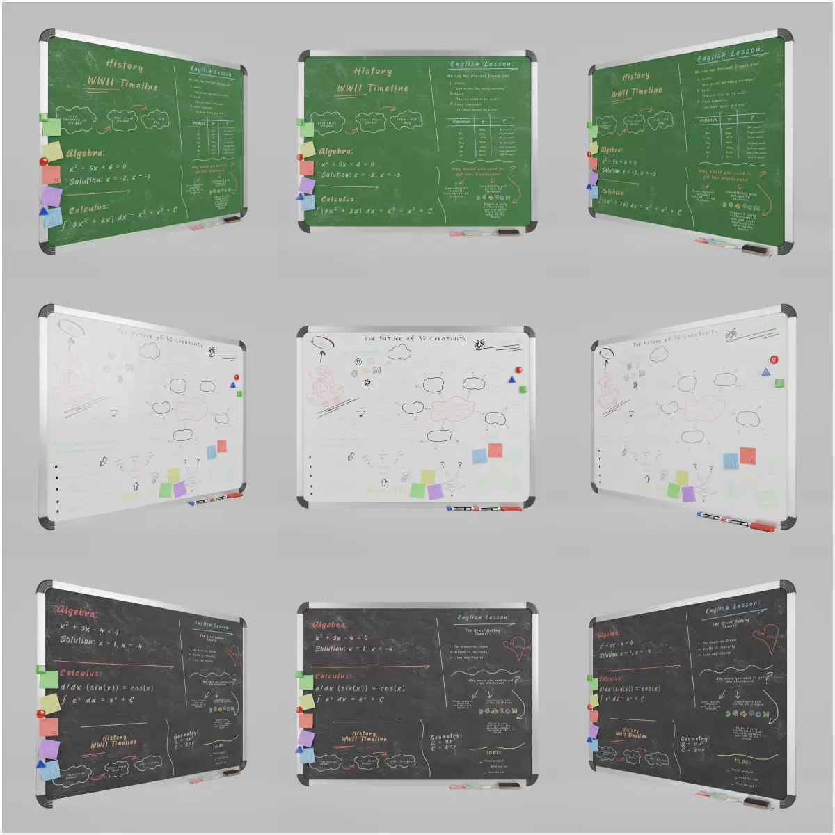 Metal Writing Board Trio Set 3D Model Collection_0