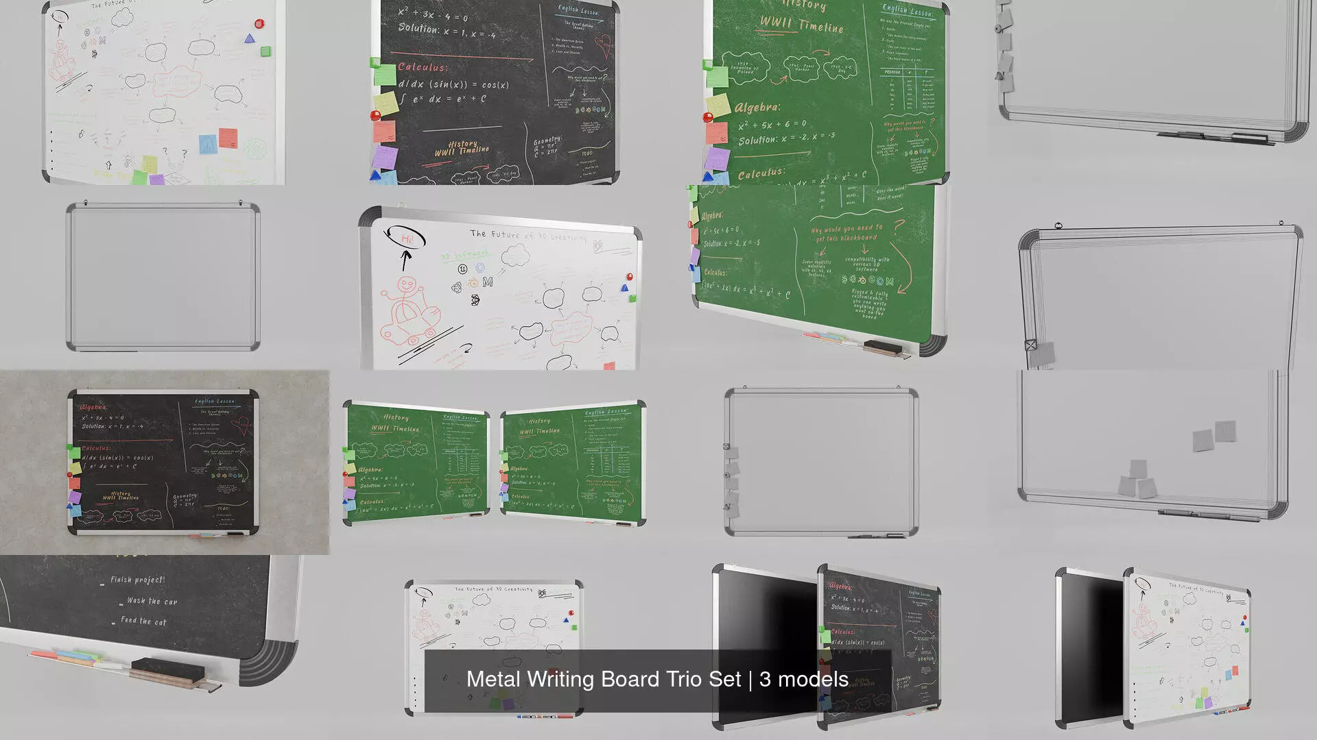 Metal Writing Board Trio Set 3D Model Collection_4