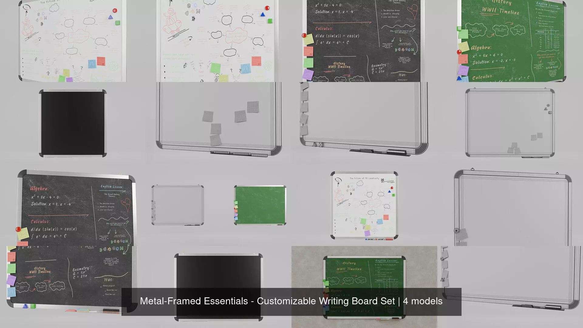 Metal-Framed Essentials - Customizable Writing Board Set 3D Model Collection_5