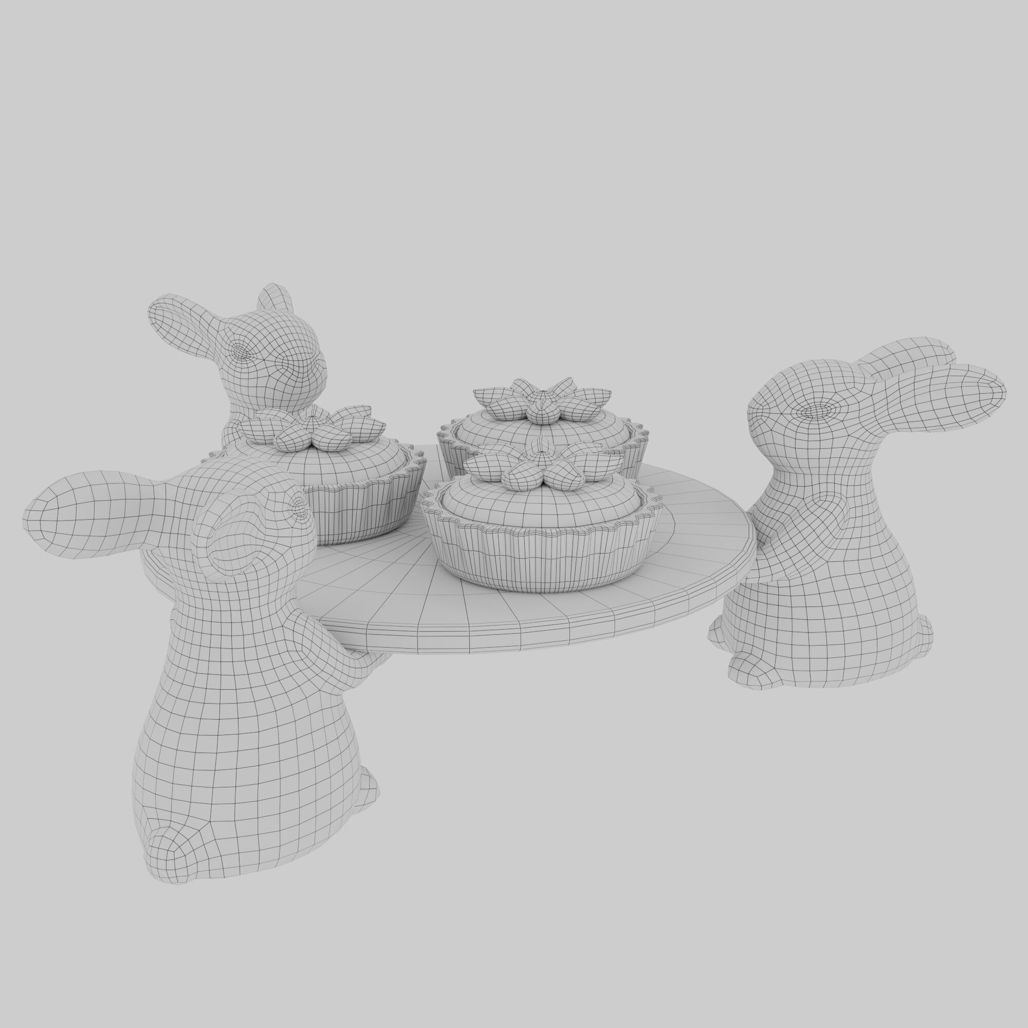 Dessert on a Tray with Rabbits 3D model_5