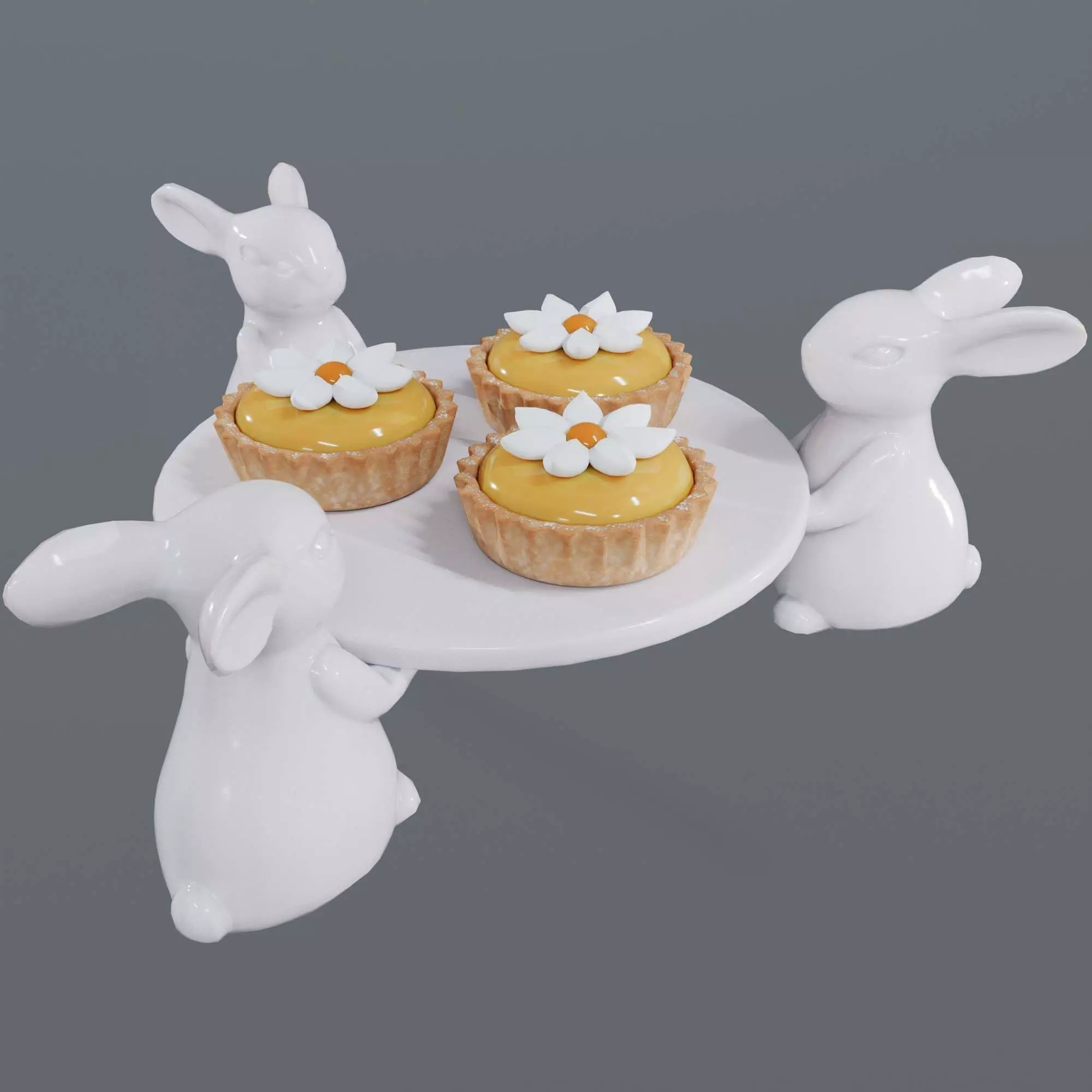 Dessert on a Tray with Rabbits 3D model_0